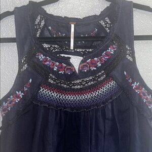 Free People Embroidered Navy Sleeveless Top